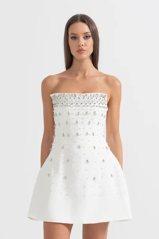 Sleeveless Mini Dress with Crystal Embellishments - White made by Sierra darien
