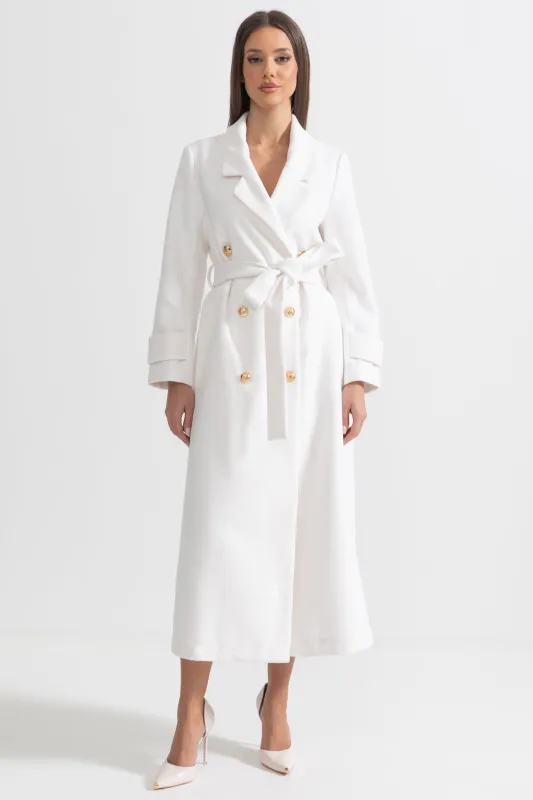 Elegant Long Coat With Wide Lapel Design - White made by Sierra darien
