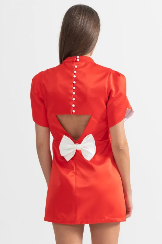 Elegant Mini Dress With Back Cutout and Bow - Red made by Sierra darien