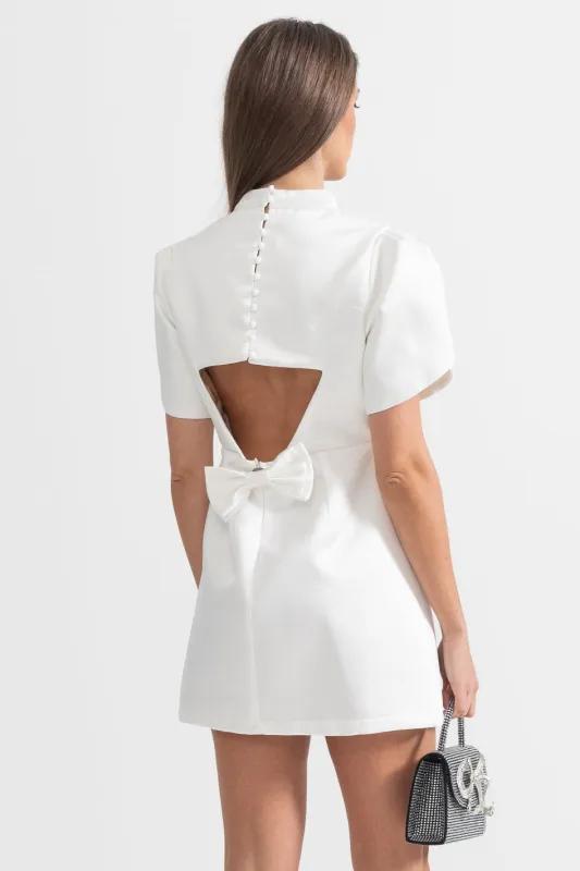 Elegant Mini Dress With Back Cutout and Bow - White made by Sierra darien