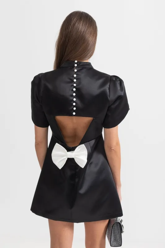 Elegant Mini Dress With Back Cutout and Bow - Black made by Sierra darien