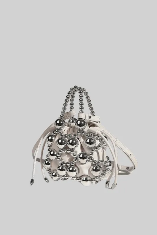 Vegan Leather Handbag With Metal Bead Embellishments - Beige made by Sierra darien
