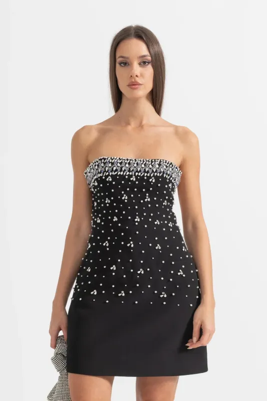 Sleeveless Mini Dress with Crystal Embellishments - Black made by Sierra darien