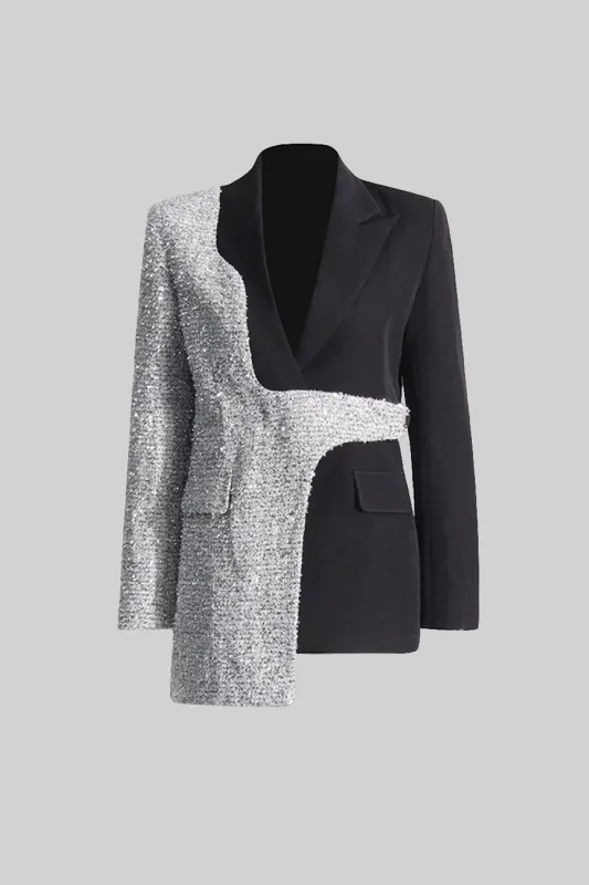 Contemporary Dual-Tone Blazer With Asymmetrical Hem - Black And Silver made by Sierra darien