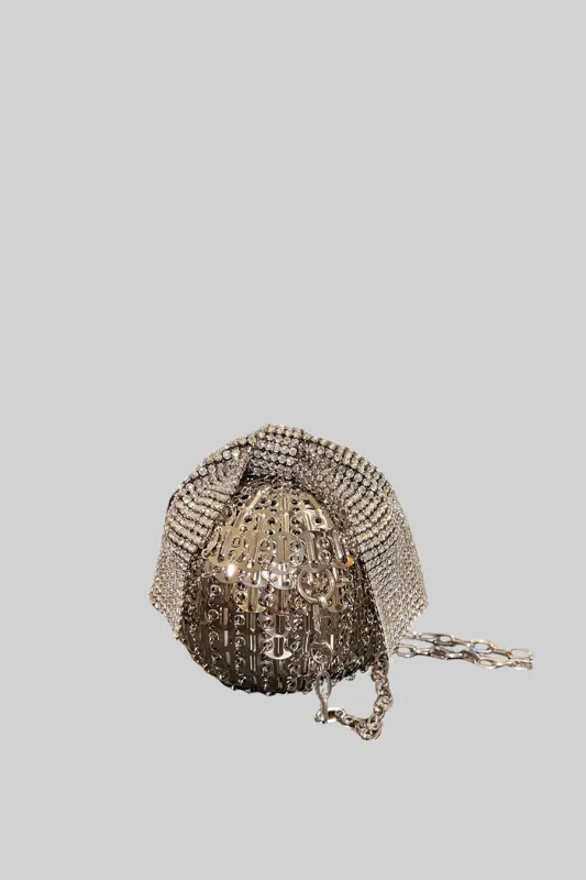 Spherical Metallic Handbag With Shimmering Embellishments - Silver made by Sierra darien