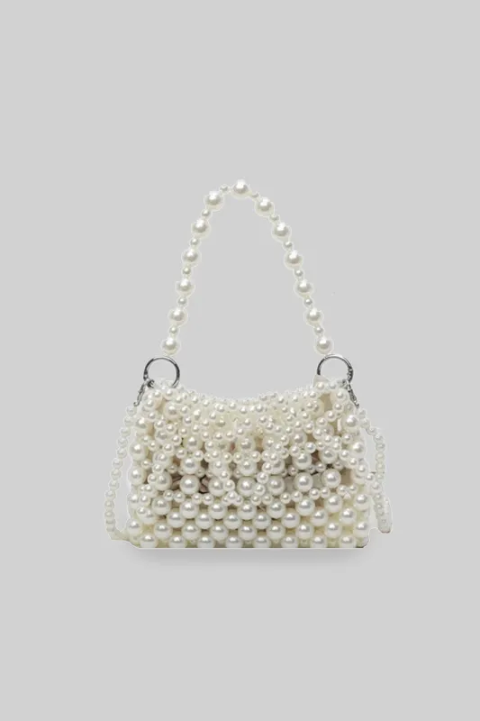 Beaded Handbag With Pearls - White made by Sierra darien
