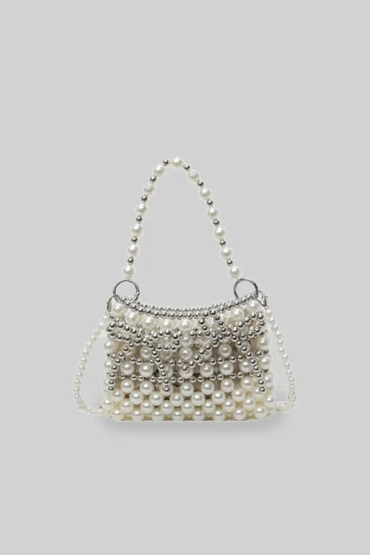 Beaded Handbag With Pearls And Silver Accents made by Sierra darien