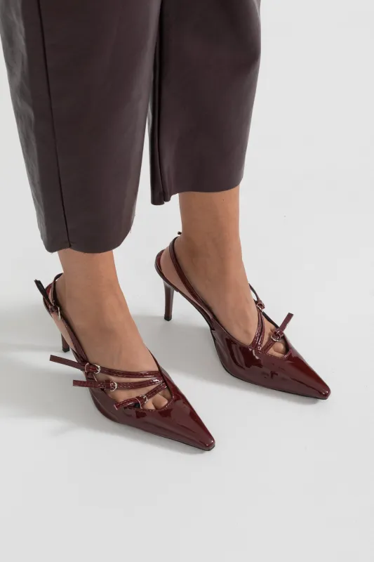 Glossy Slingback Heels - Burgundy made by Sierra darien