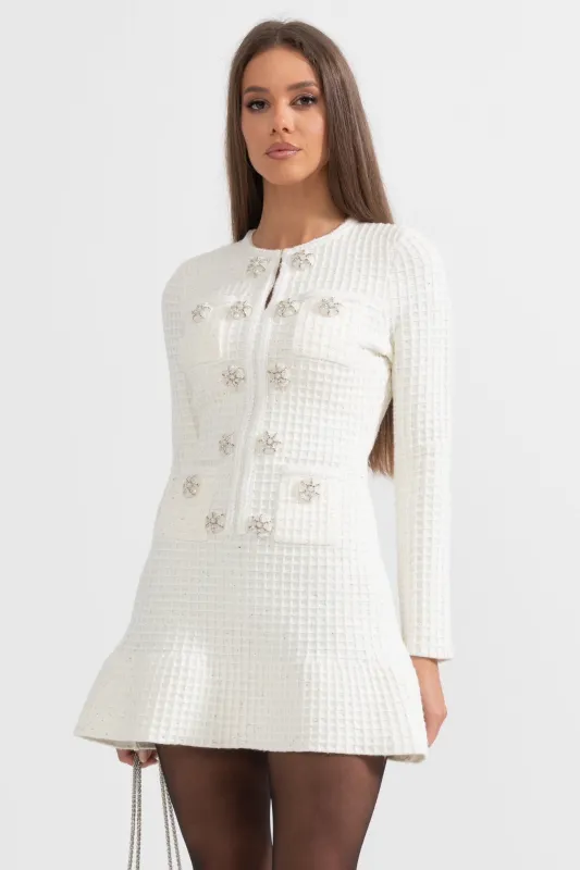 Long Sleeve Knee-Length Knitted Dress - White made by Sierra darien