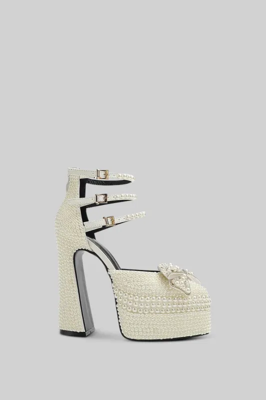 Pearl embellishment platform pumps - White made by Sierra darien