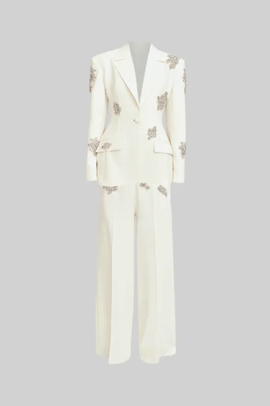 Refined Floral Embellished Pantsuit - White made by Sierra darien