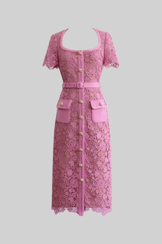 Exquisite Short Sleeve Lace Midi Dress - Rose made by Sierra darien