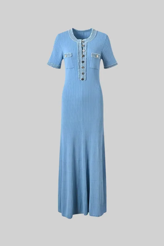 Ribbed Knit Maxi Dress - Blue made by Sierra darien