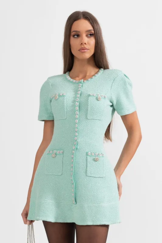 Short Sleeve Diamond Mini Dress - Mint Green made by Sierra darien