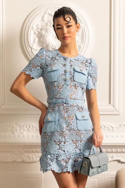 Short Sleeve Embroidered Floral Dress - Blue made by Sierra darien