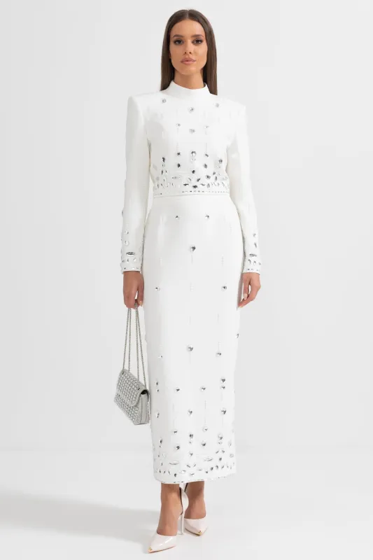Diamond Embellished Co-Ord with Maxi Skirt - White made by Sierra darien