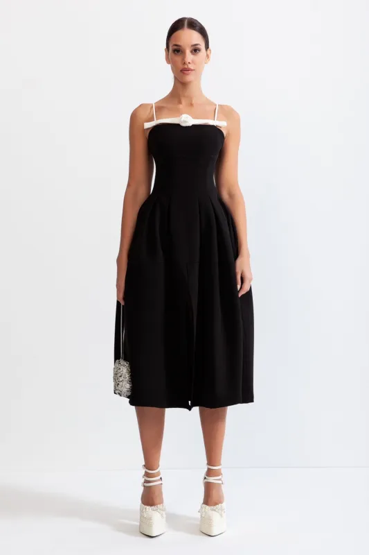 Flower Detail Mid-Calf Dress - Black made by Sierra darien
