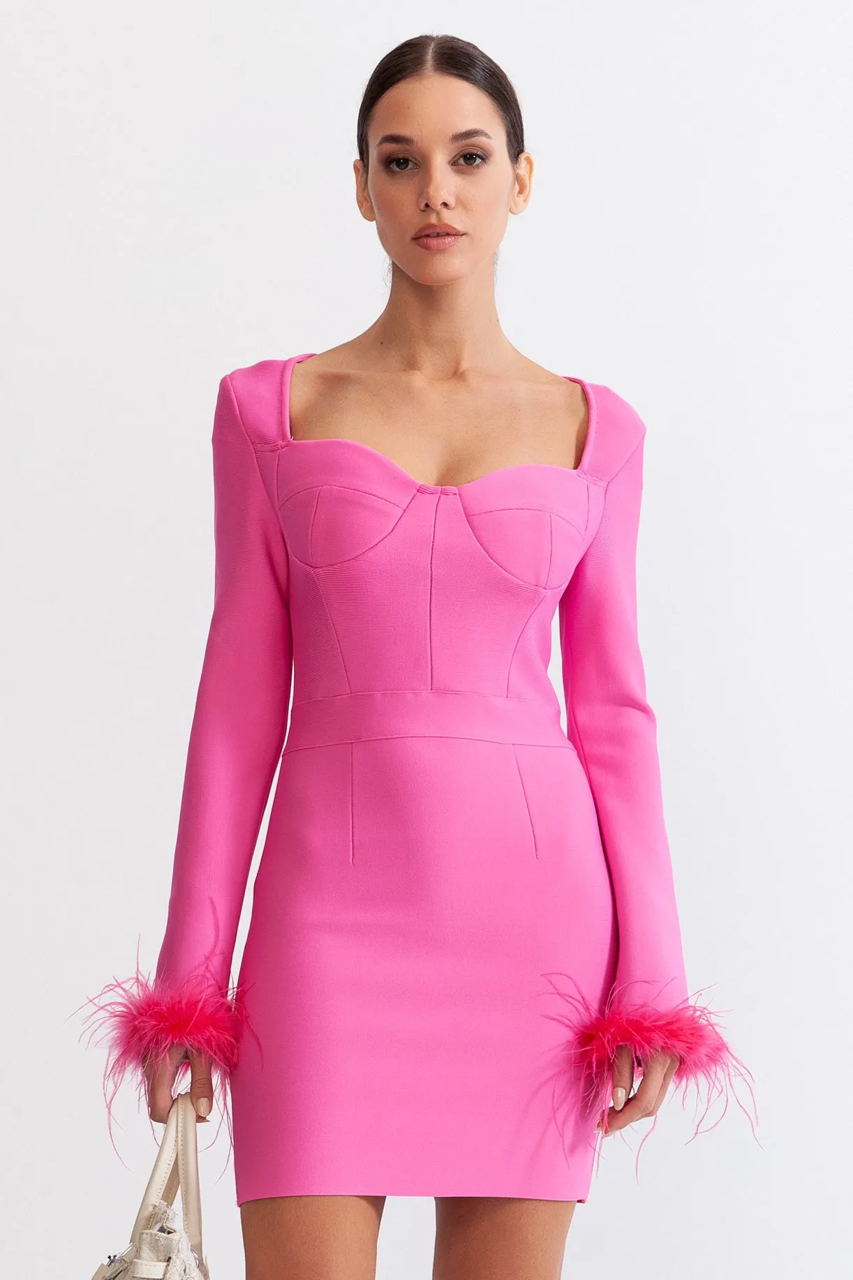 Long Sleeve Feathers Mini Dress - Fuchsia sold by Sierra darien product image thumbnail 3