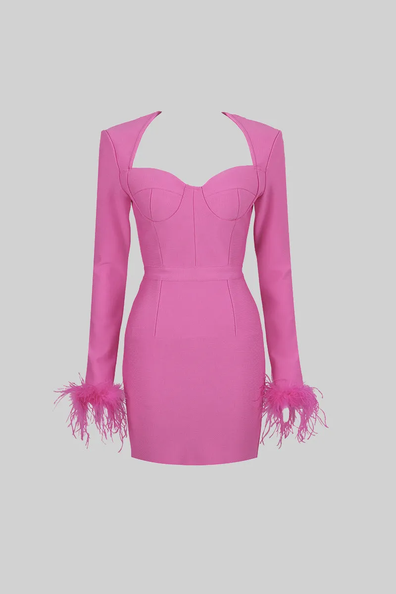 Long Sleeve Feathers Mini Dress - Fuchsia sold by Sierra darien product image thumbnail 2