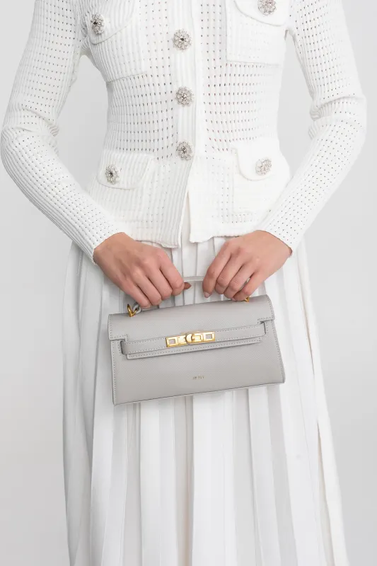 Structured Kelly-Style Mini Bag With Gold-Tone Hardware - Light Gray made by Sierra darien