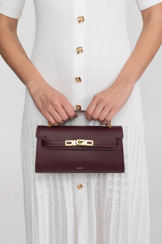 Structured Kelly-Style Mini Bag With Gold-Tone Hardware - Burgundy made by Sierra darien