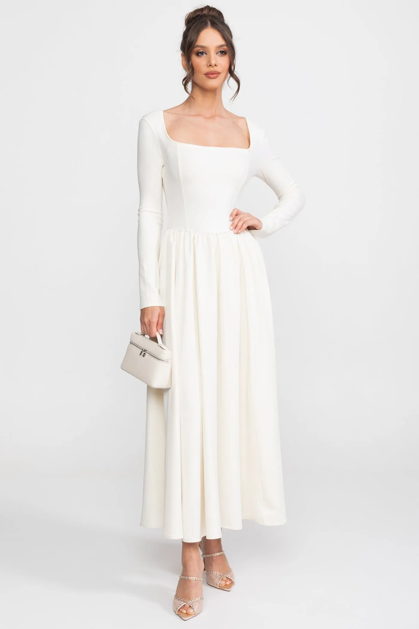 High-Neck Maxi Dress With Attached Capelet And Long Sleeves - White sold by Sierra darien product image thumbnail 5