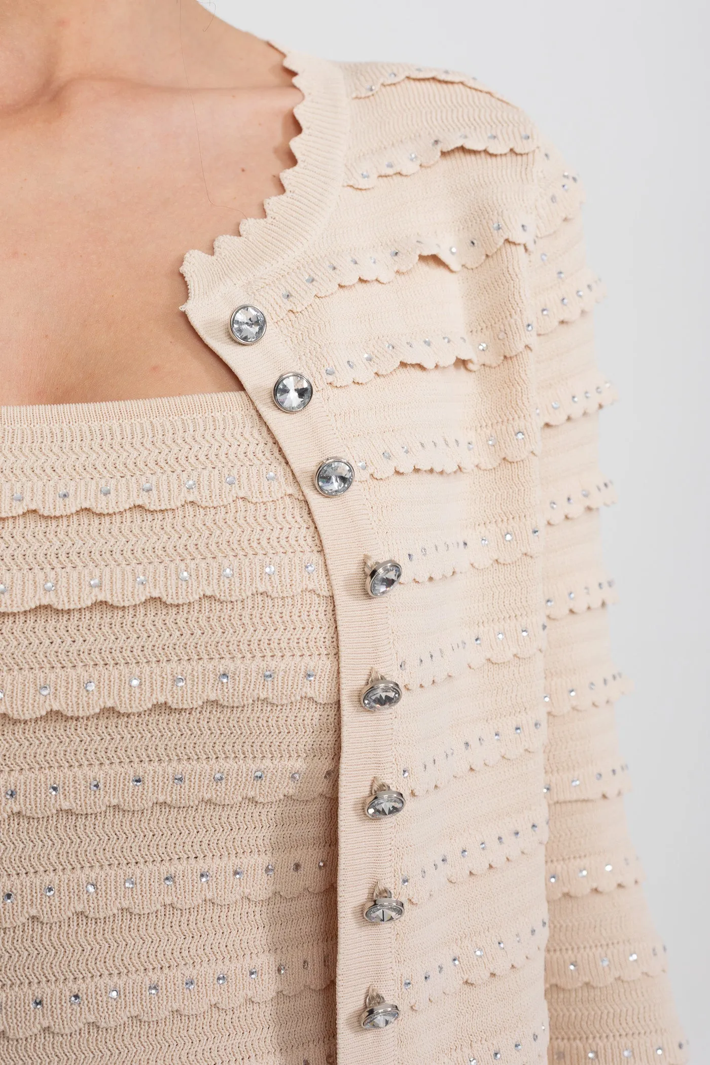 Textured Knit 3 Piece Set With Blazer, Top and Midi Skirt - Beige sold by Sierra darien product image thumbnail 4