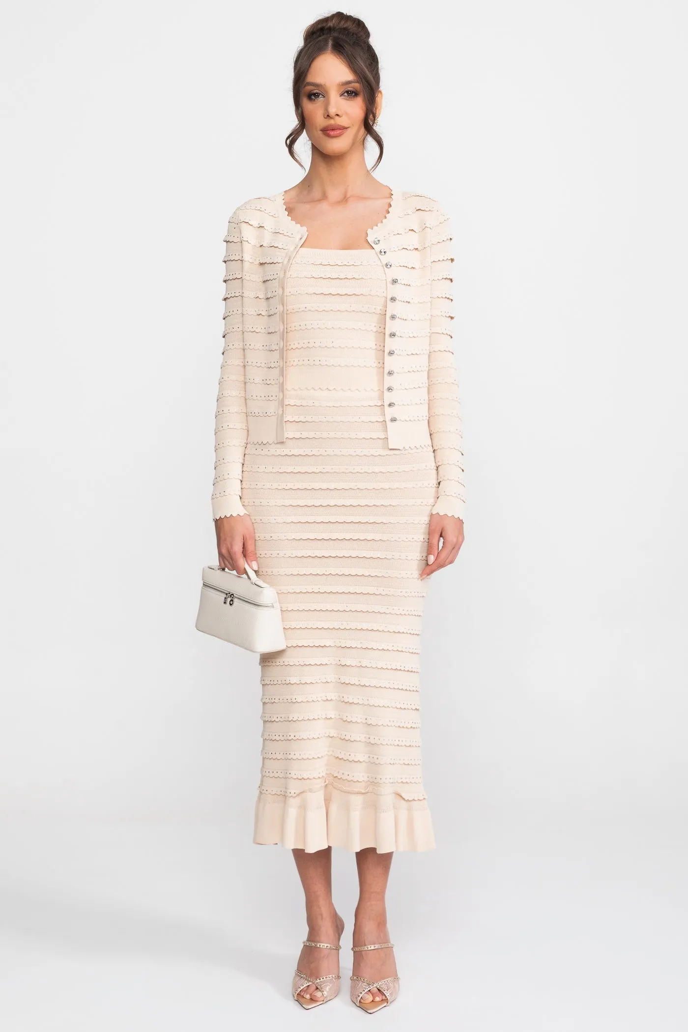 Textured Knit 3 Piece Set With Blazer, Top and Midi Skirt - Beige sold by Sierra darien
