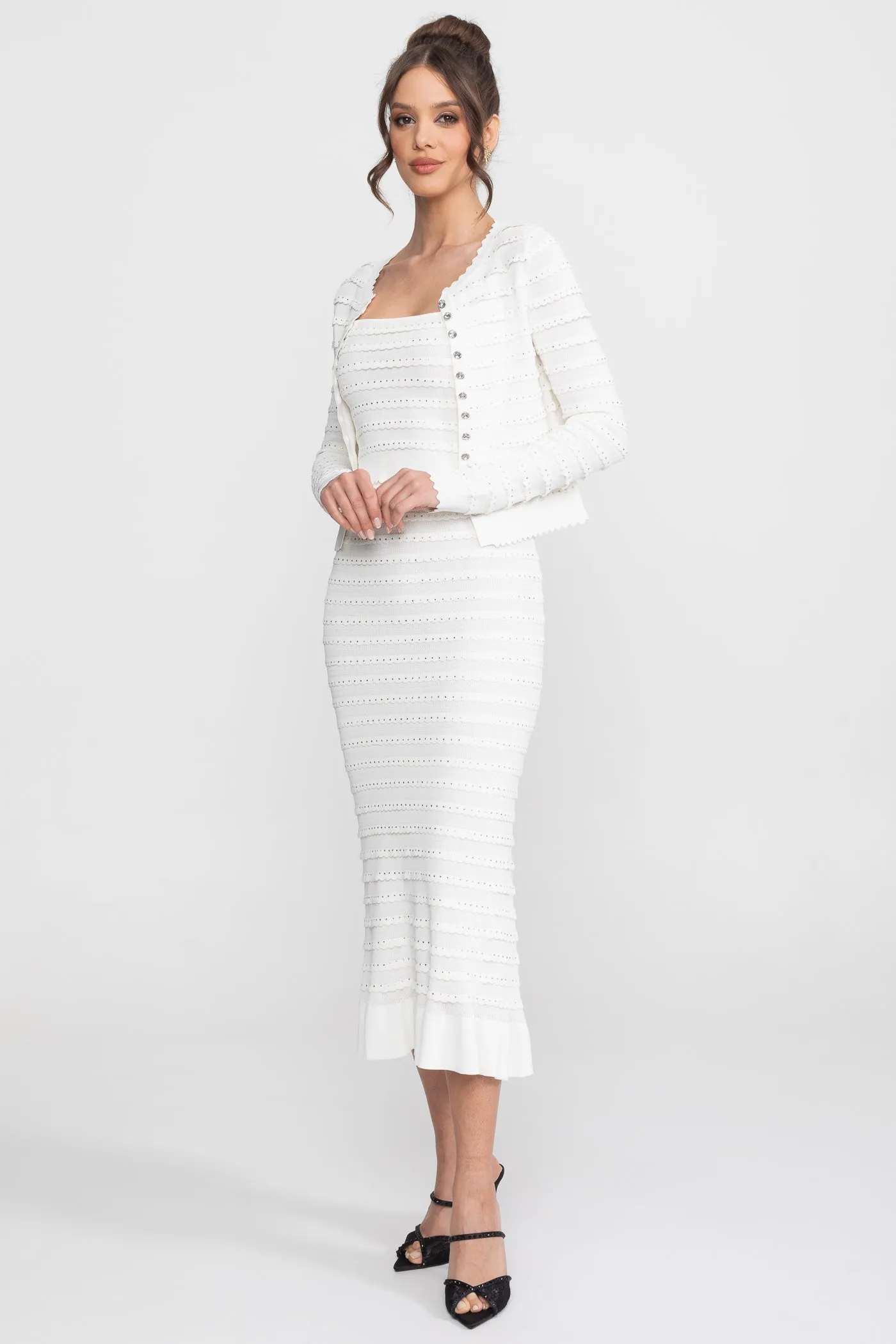 Textured Knit 3 Piece Set With Blazer, Top and Midi Skirt - White sold by Sierra darien product image thumbnail 2