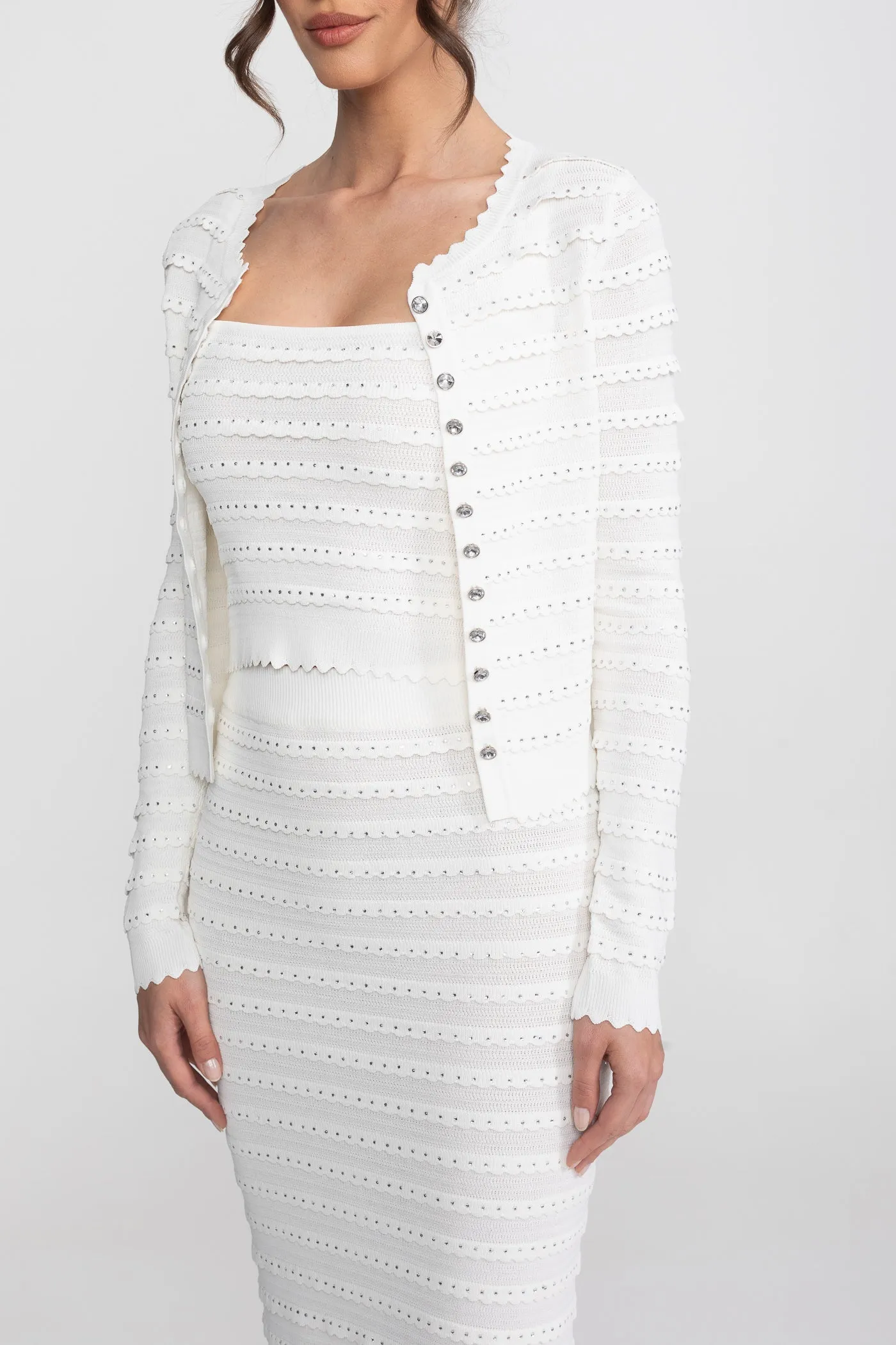 Textured Knit 3 Piece Set With Blazer, Top and Midi Skirt - White sold by Sierra darien product image thumbnail 3