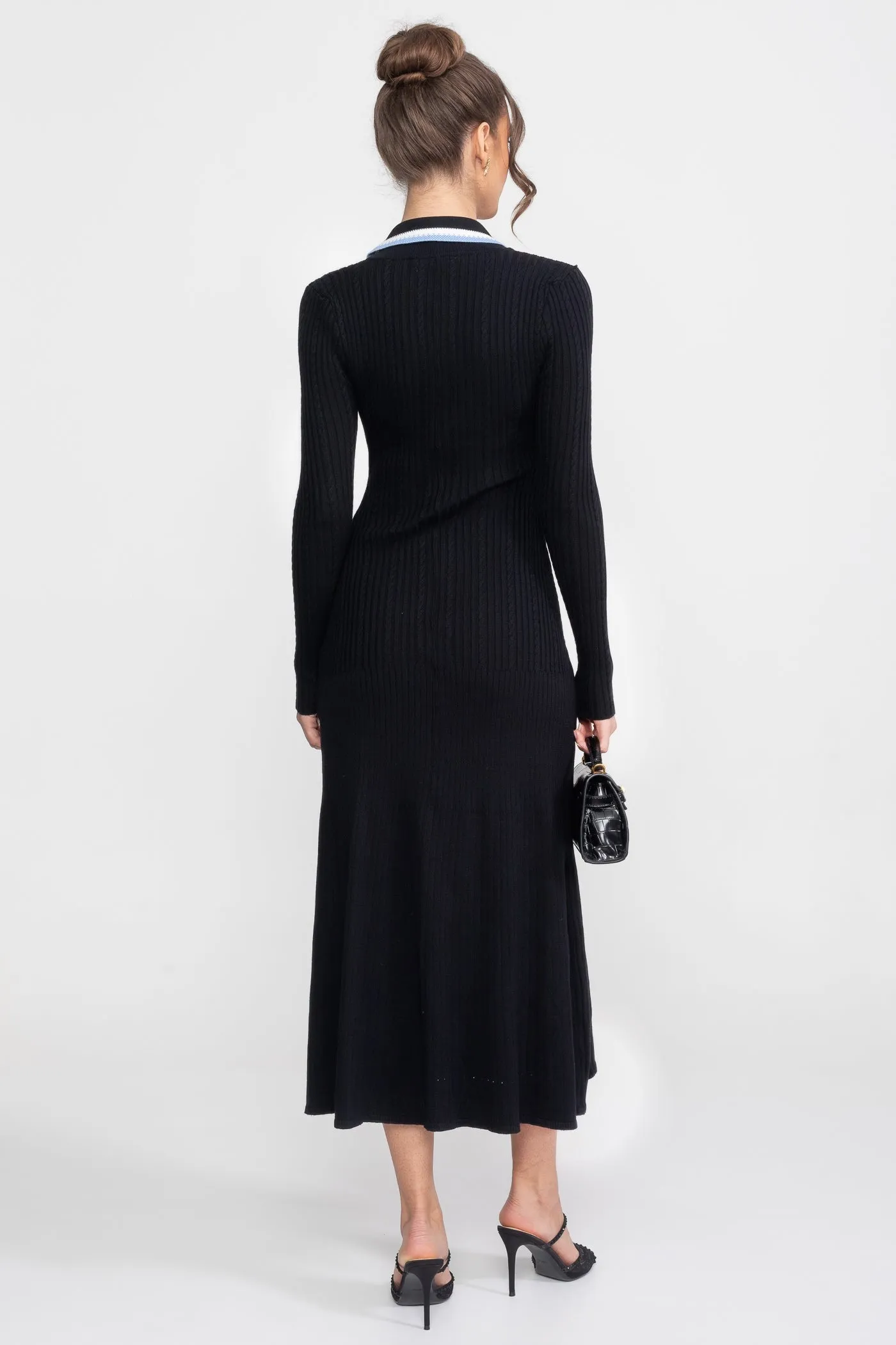 Long Sleeve Knit Midi Dress With Polo Collar And Monogram Patch - Black sold by Sierra darien product image thumbnail 4