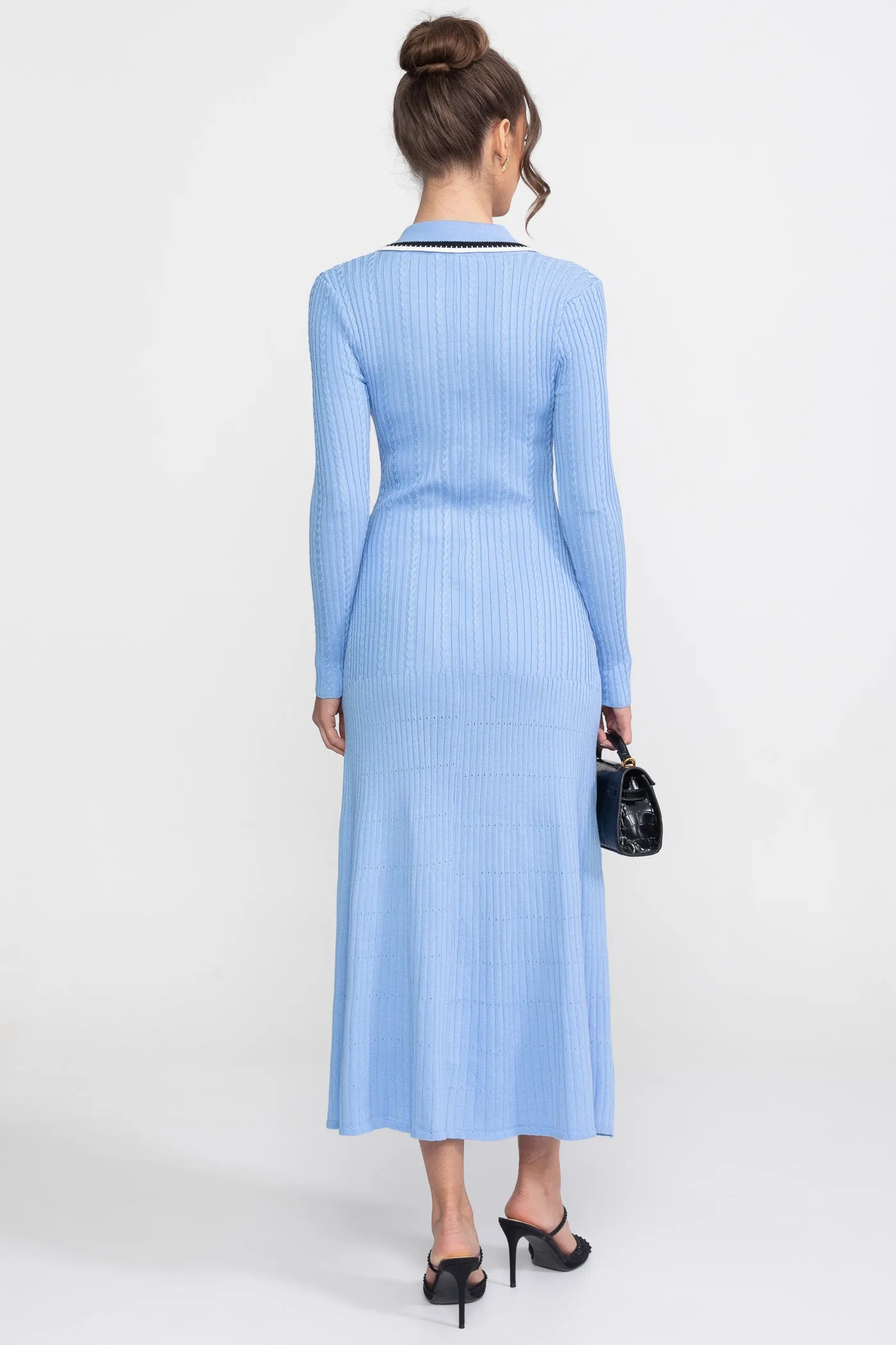 Long Sleeve Knit Midi Dress With Polo Collar And Monogram Patch - Blue sold by Sierra darien product image thumbnail 5