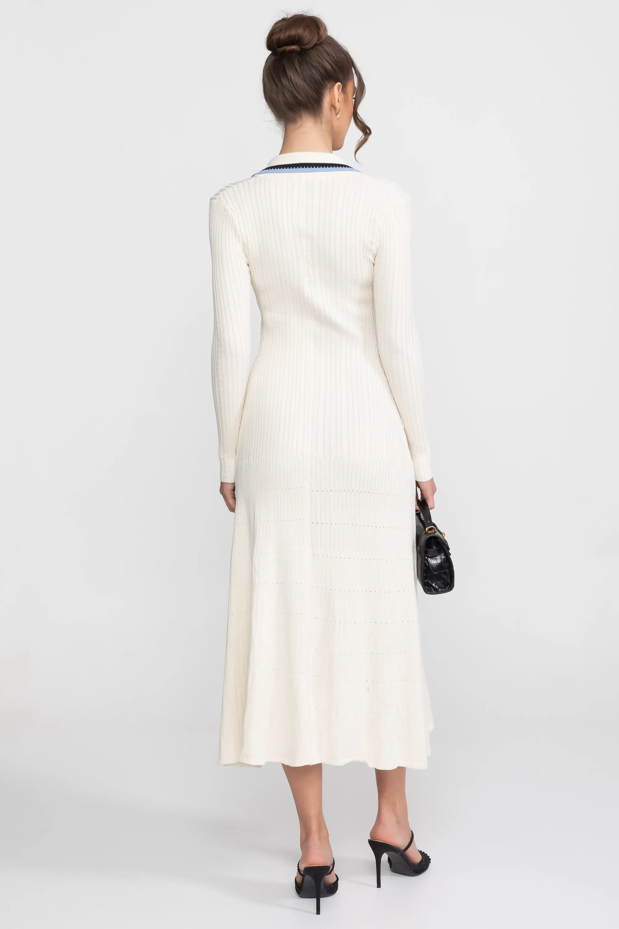 Long Sleeve Knit Midi Dress With Polo Collar And Monogram Patch - Ivoire sold by Sierra darien product image thumbnail 3