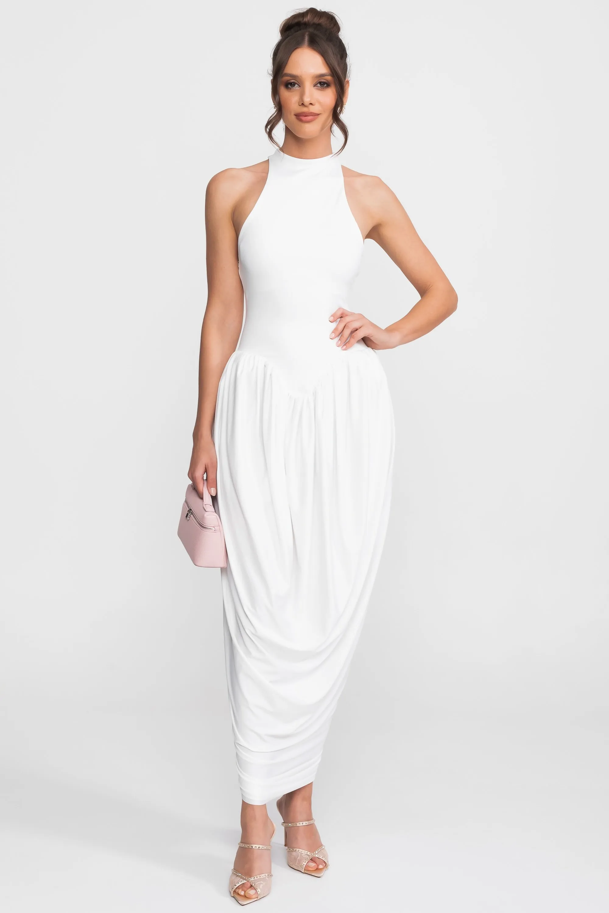 Halter-Neck Maxi Dress With Gathered Balloon Skirt - White sold by Sierra darien product image thumbnail 2