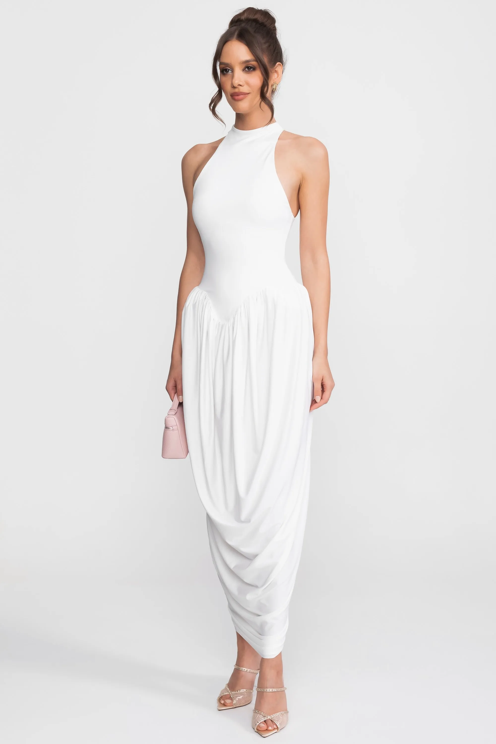 Halter-Neck Maxi Dress With Gathered Balloon Skirt - White sold by Sierra darien product image thumbnail 3