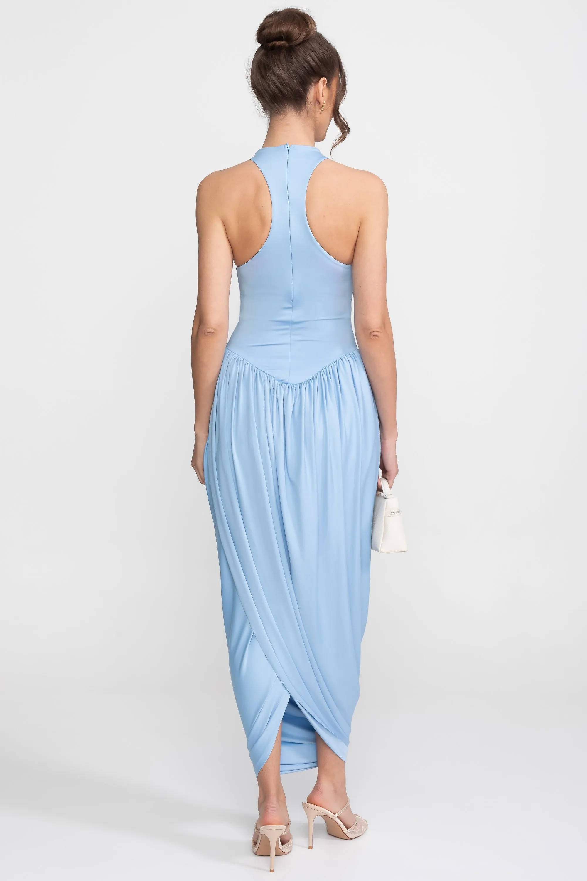 Halter-Neck Maxi Dress With Gathered Balloon Skirt - Light Blue sold by Sierra darien product image thumbnail 4