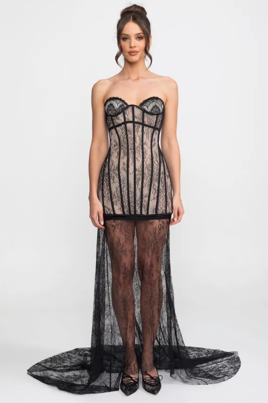 Strapless Maxi Dress With Dramatic Ruffle Overskirt - Black made by Sierra darien