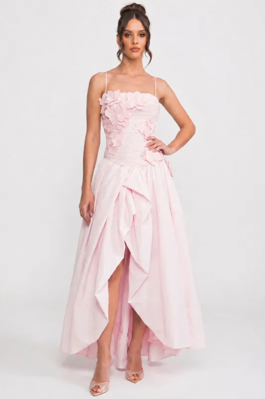 Strapless Ballgown With 3D Floral Bodice And Full Skirt - Pink made by Sierra darien