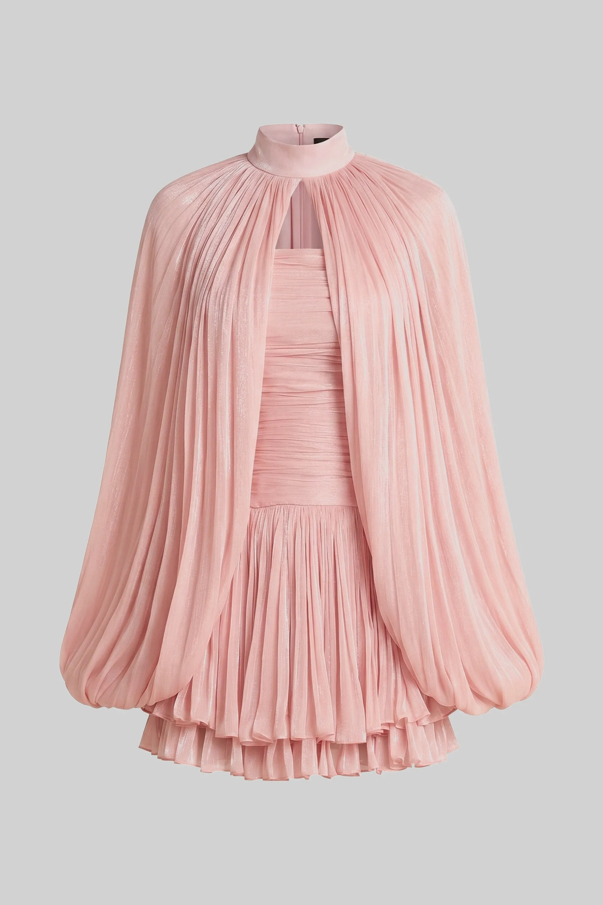 High-Neck Balloon-Sleeve Mini Dress With Pleated Skirt - Pink sold by Sierra darien product image thumbnail 2