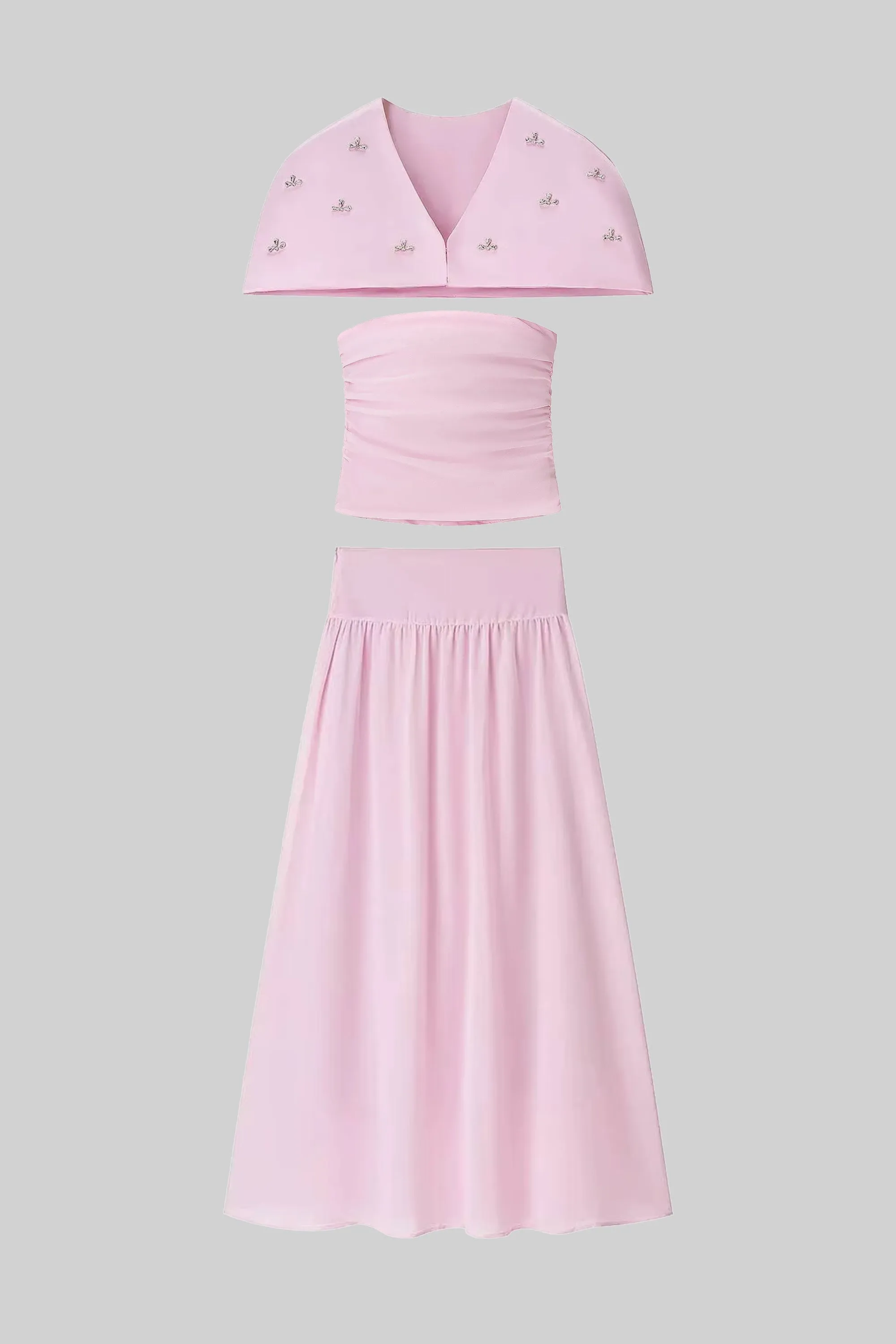 3-Piece Co-Ord Set With Ruched Top, Detachable Cape And Maxi Skirt - Pink sold by Sierra darien product image thumbnail 2