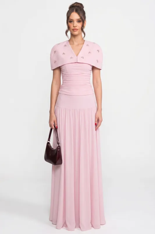 3-Piece Co-Ord Set With Ruched Top, Detachable Cape And Maxi Skirt - Pink made by Sierra darien