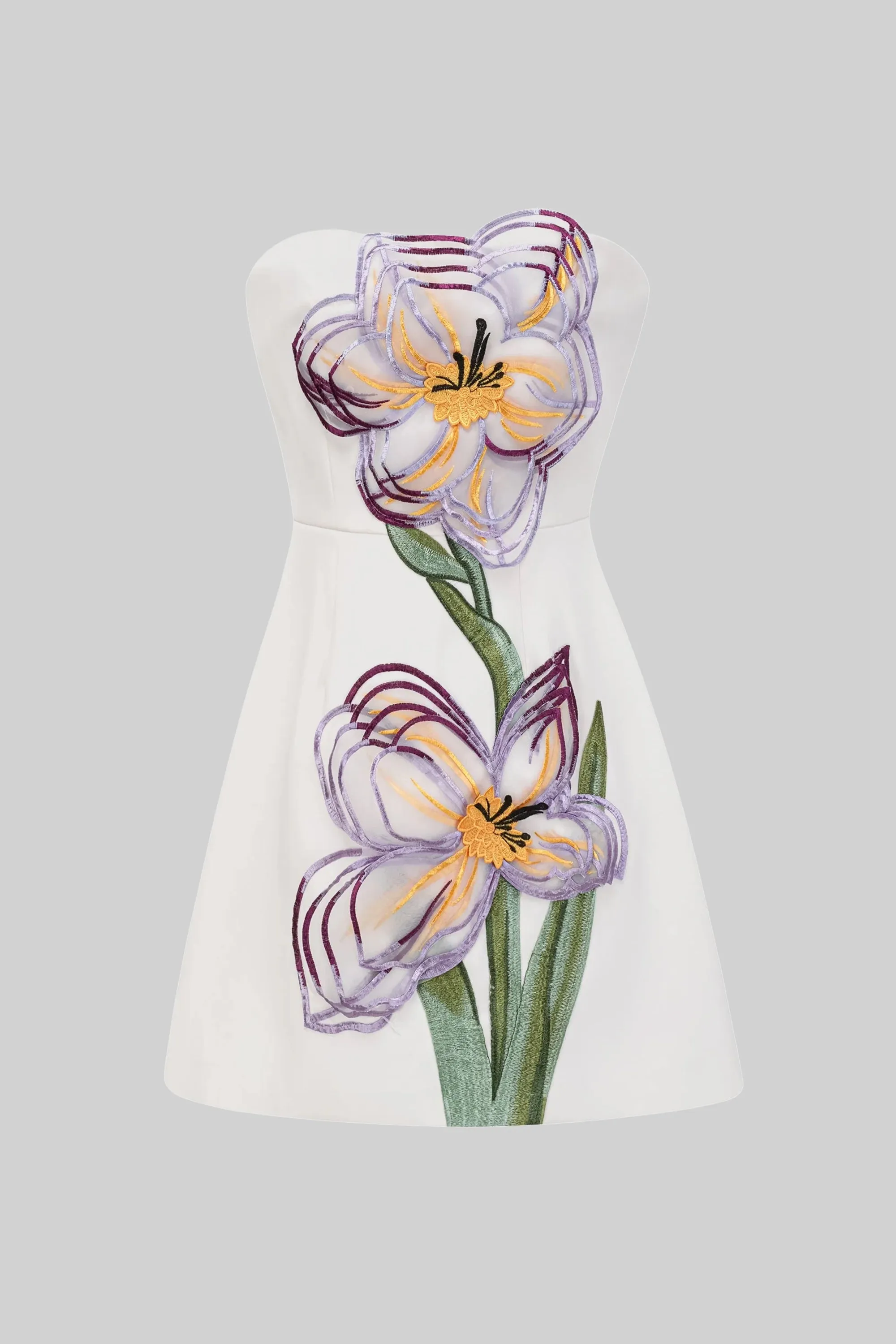 Strapless Mini Dress With 3D Iris Floral Appliqué - White sold by Sierra darien product image thumbnail 2