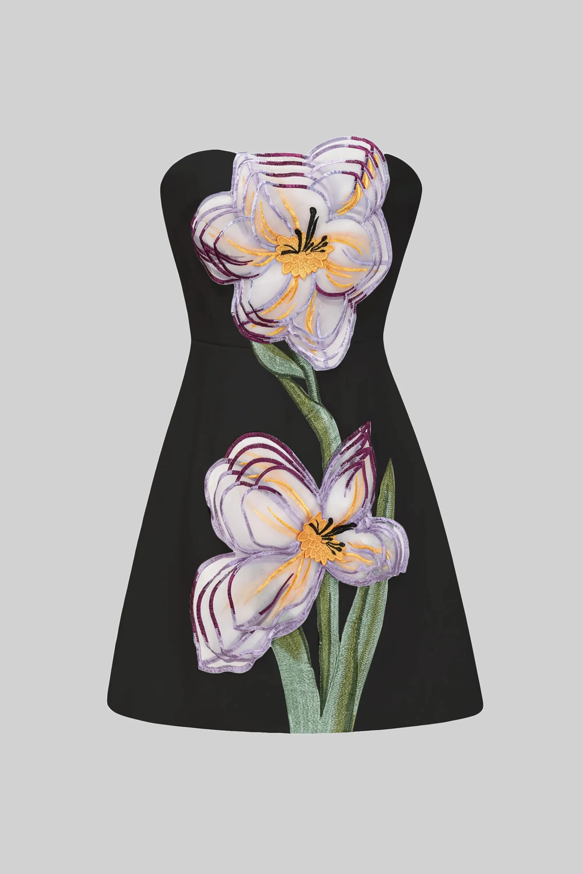 Strapless Mini Dress With 3D Iris Floral Appliqué - Black sold by Sierra darien product image thumbnail 2
