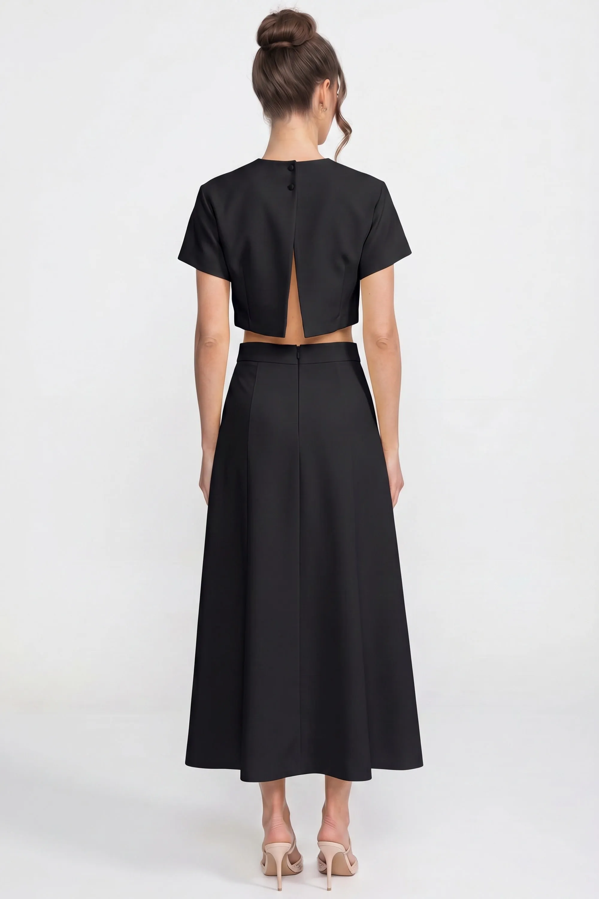 Short-Sleeve Floral-Print Co-Ord Set With Crop Top And Maxi Skirt - Black sold by Sierra darien product image thumbnail 5