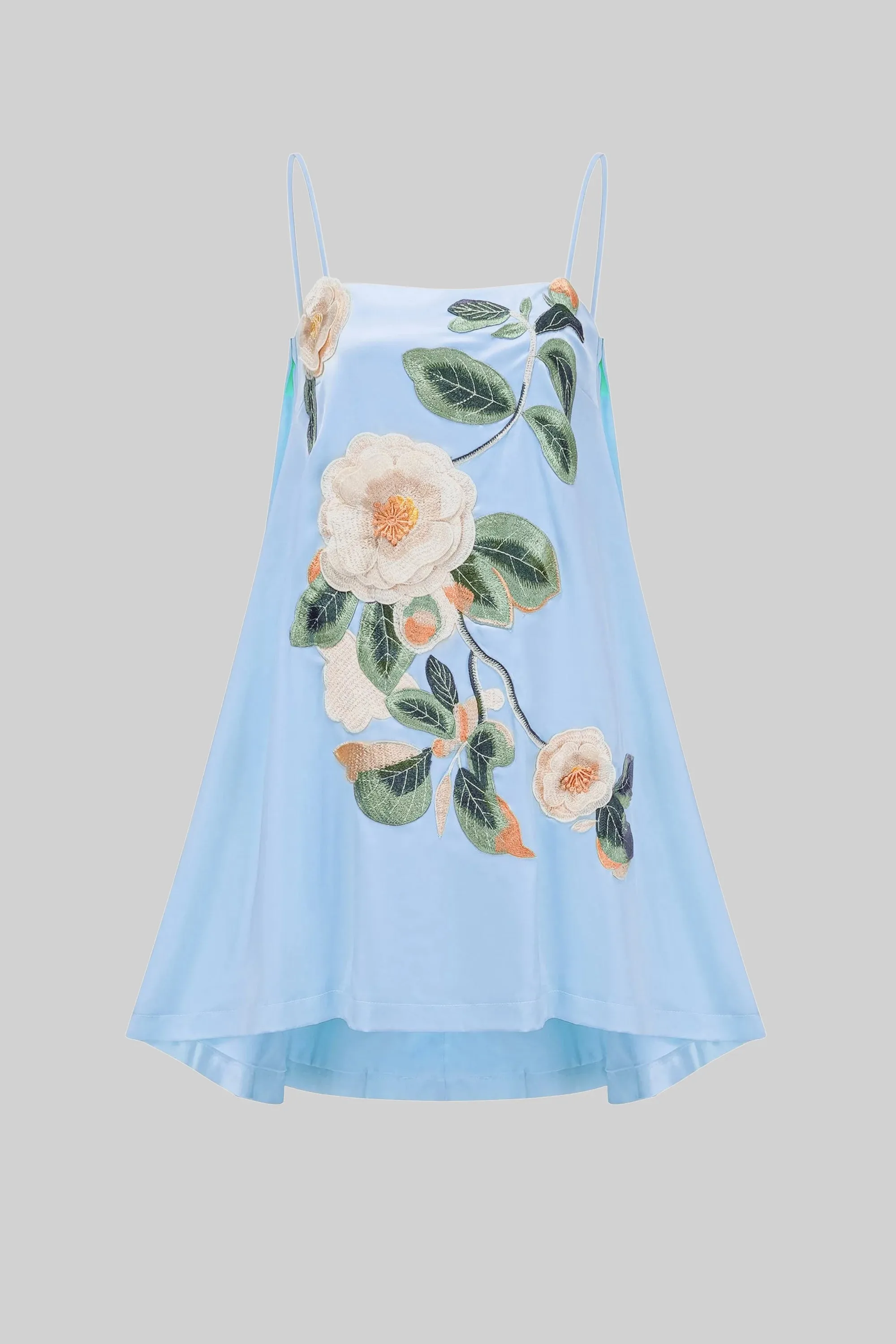 Spaghetti-Strap Mini Dress With 3D Floral Appliqué And A-Line Skirt - Blue sold by Sierra darien product image thumbnail 3