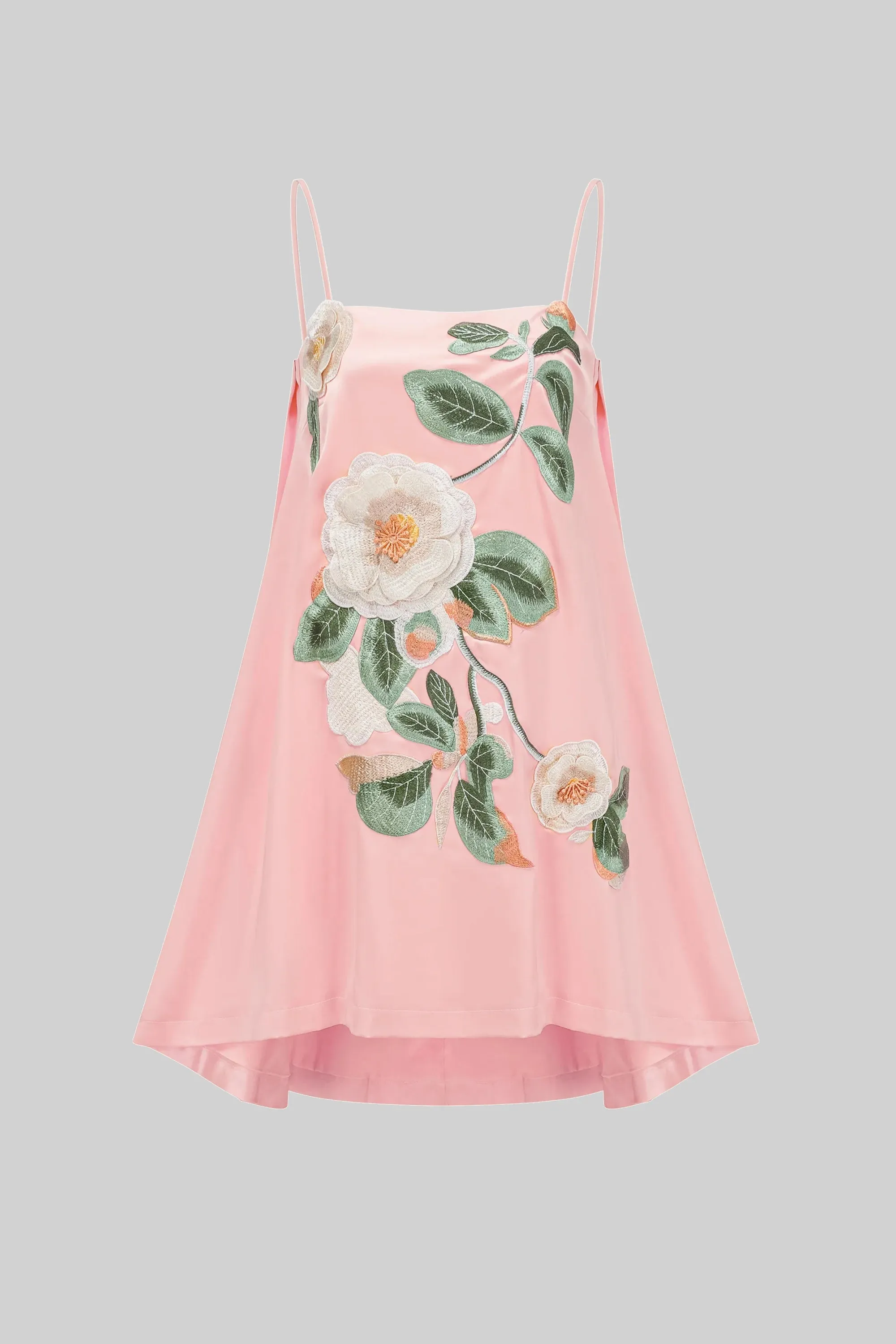 Spaghetti-Strap Mini Dress With 3D Floral Appliqué And A-Line Skirt - Pink sold by Sierra darien product image thumbnail 3