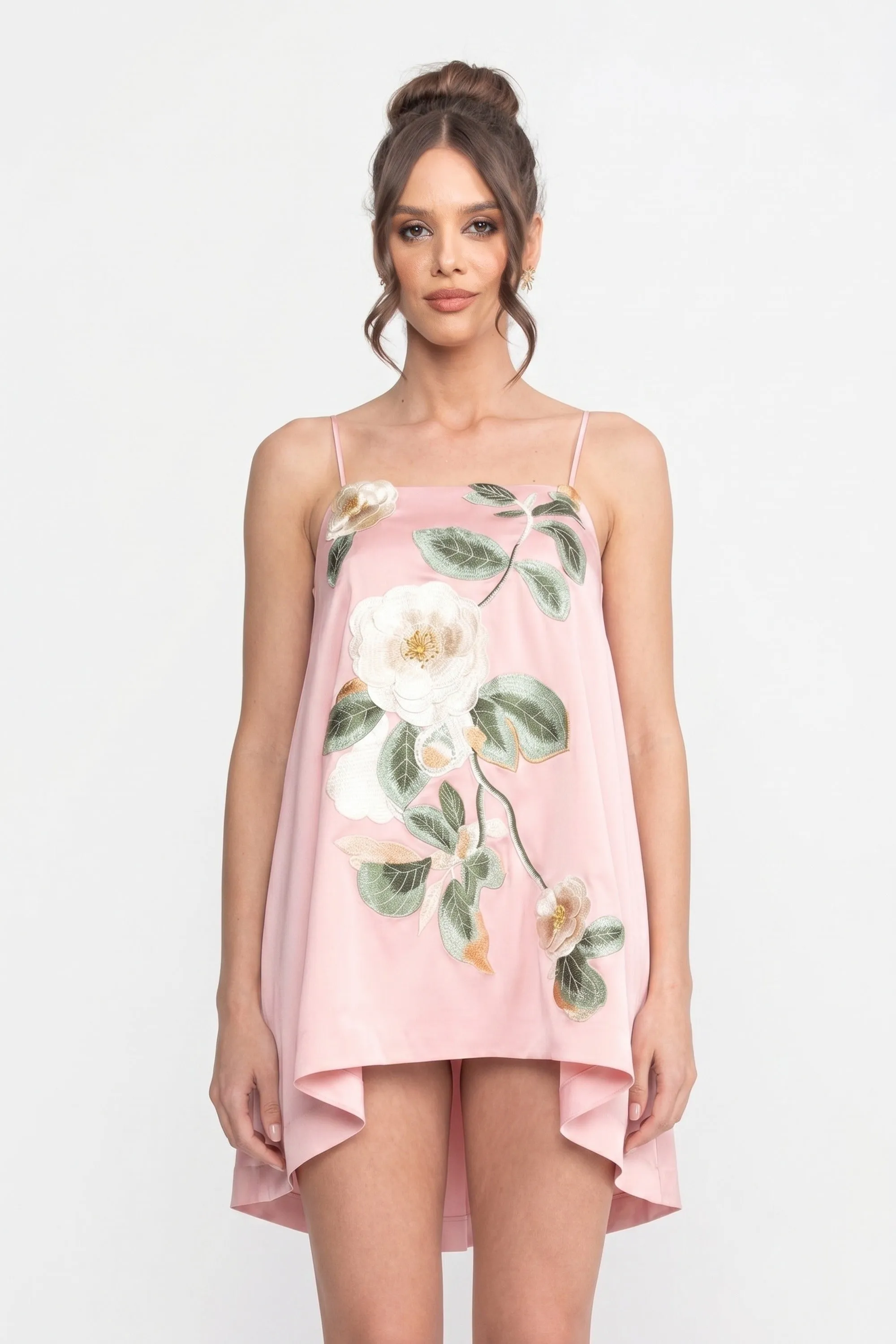 Spaghetti-Strap Mini Dress With 3D Floral Appliqué And A-Line Skirt - Pink sold by Sierra darien product image thumbnail 4
