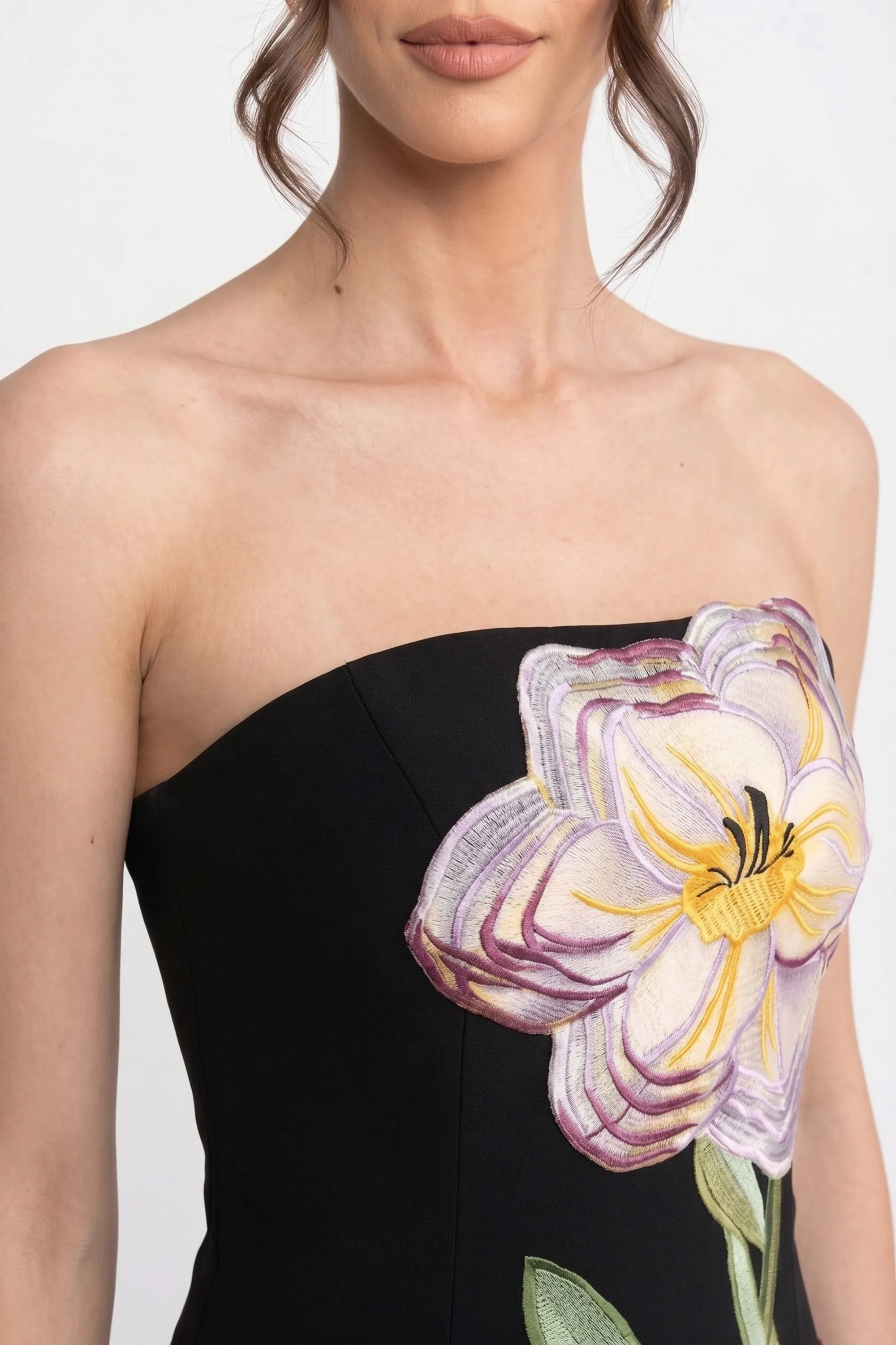 Strapless Floral-Print Midi Dress With Column Silhouette - Black sold by Sierra darien product image thumbnail 4