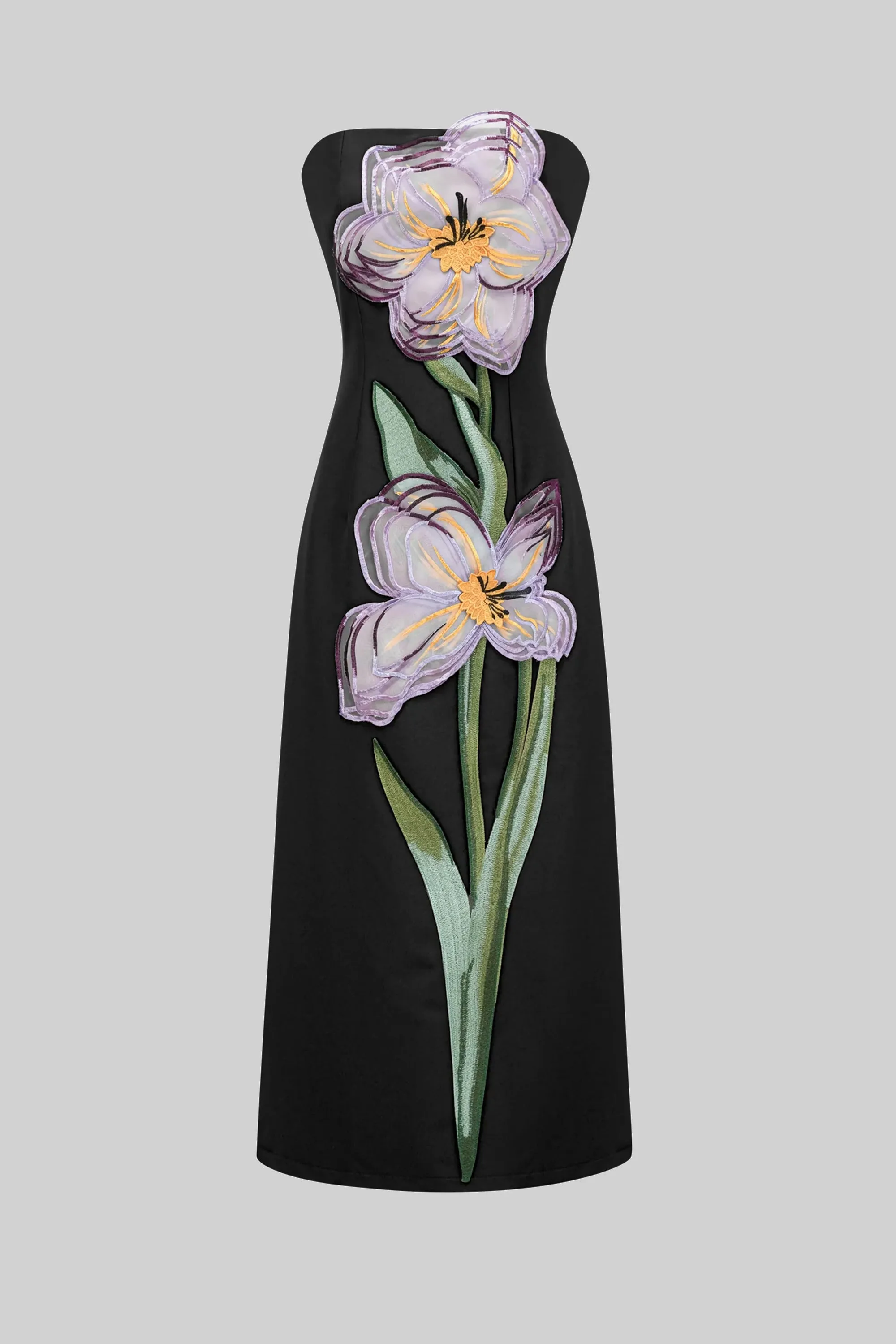 Strapless Floral-Print Midi Dress With Column Silhouette - Black sold by Sierra darien product image thumbnail 2