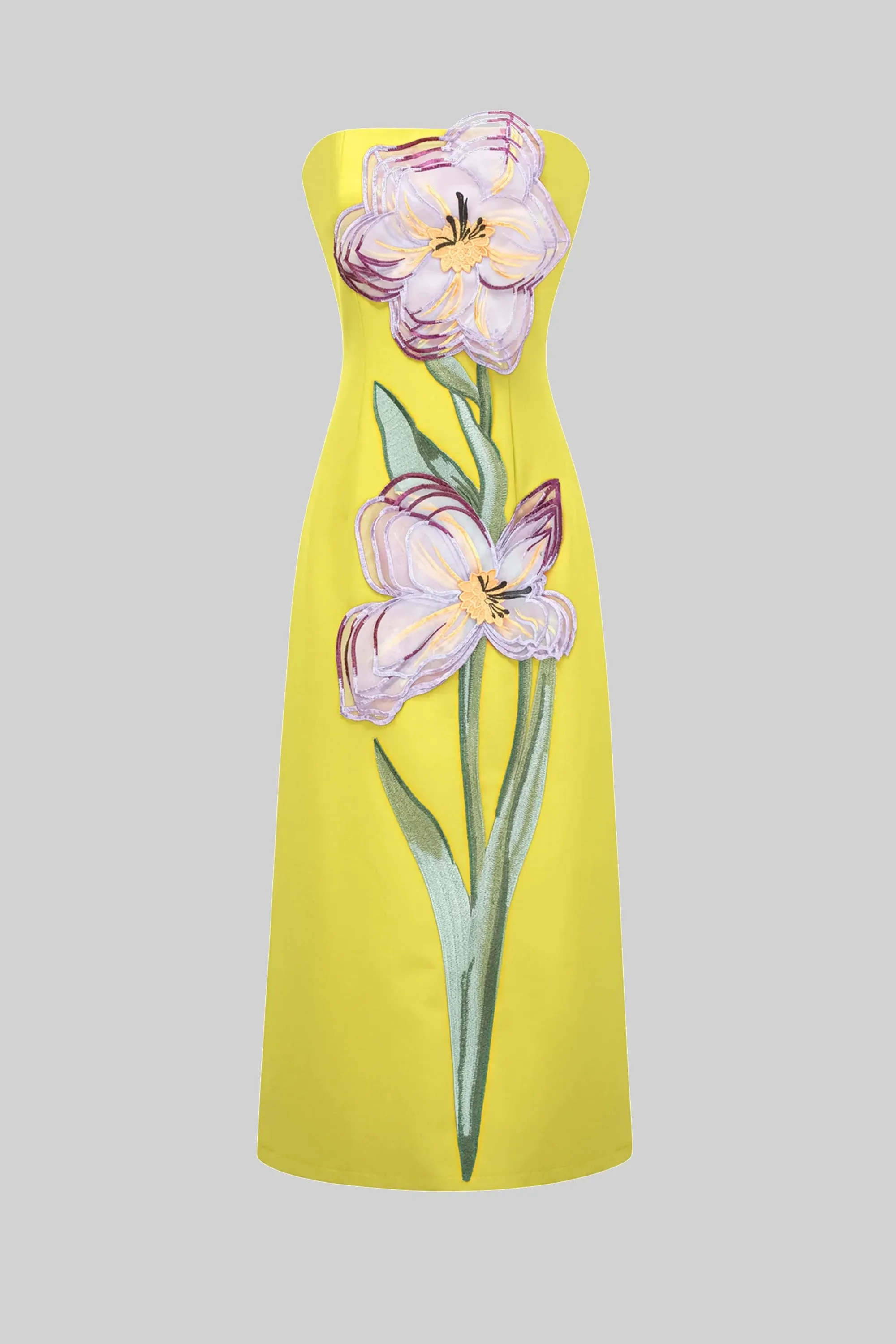 Strapless Floral-Print Midi Dress With Column Silhouette - Yellow sold by Sierra darien product image thumbnail 2